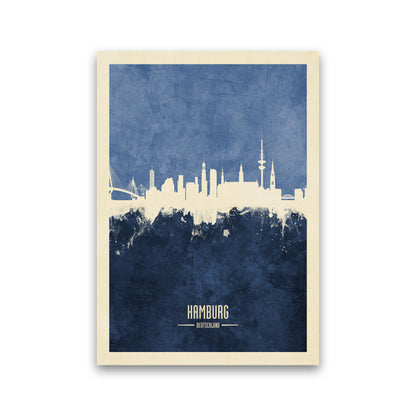 Hamburg Germany Skyline Portrait Navy Art Print by Michael Tompsett Print Only