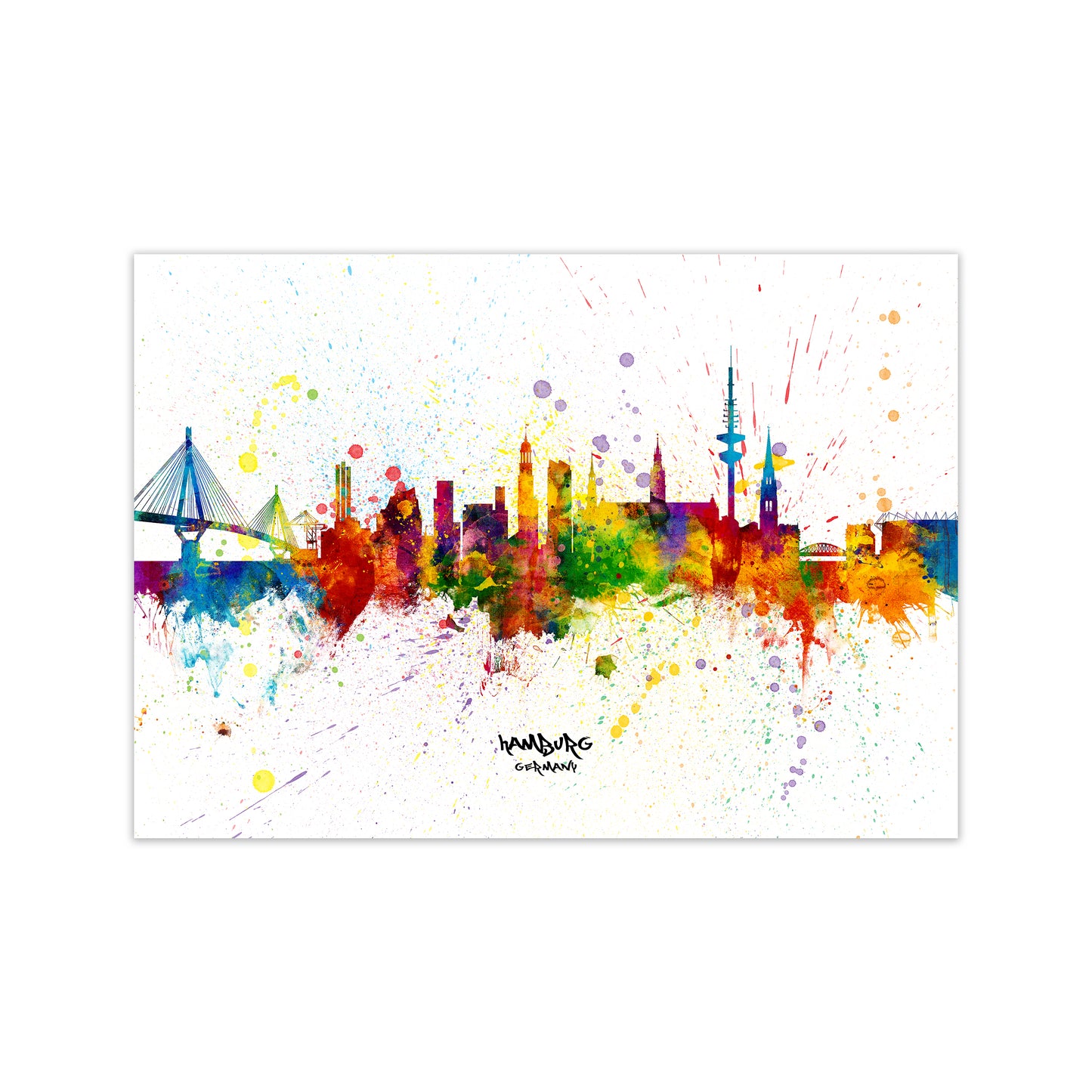 Hamburg Germany Skyline Splash Art Print by Michael Tompsett Print Only