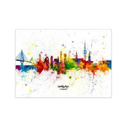 Hamburg Germany Skyline Splash Art Print by Michael Tompsett Print Only
