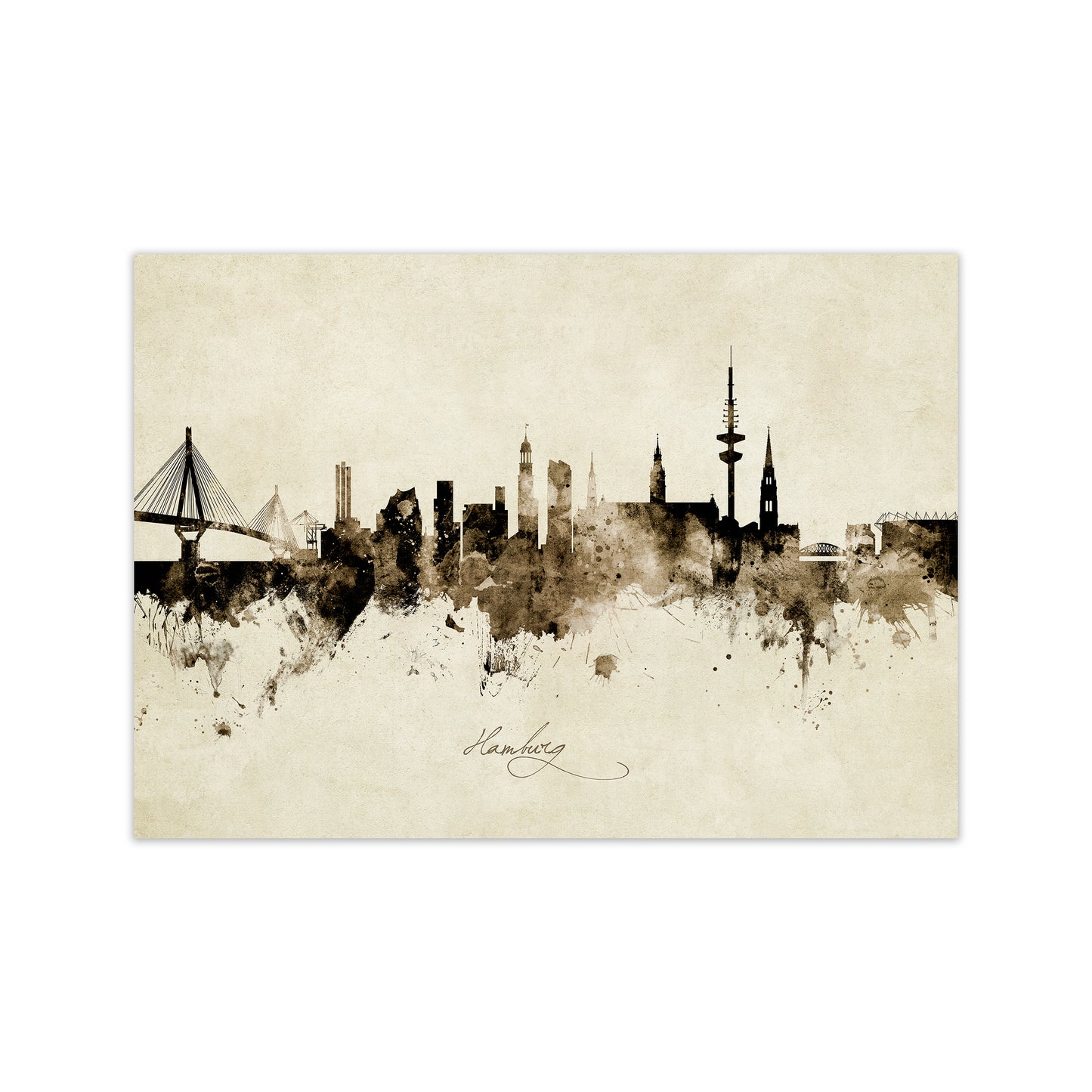 Hamburg Germany Skyline Vintage Art Print by Michael Tompsett Print Only