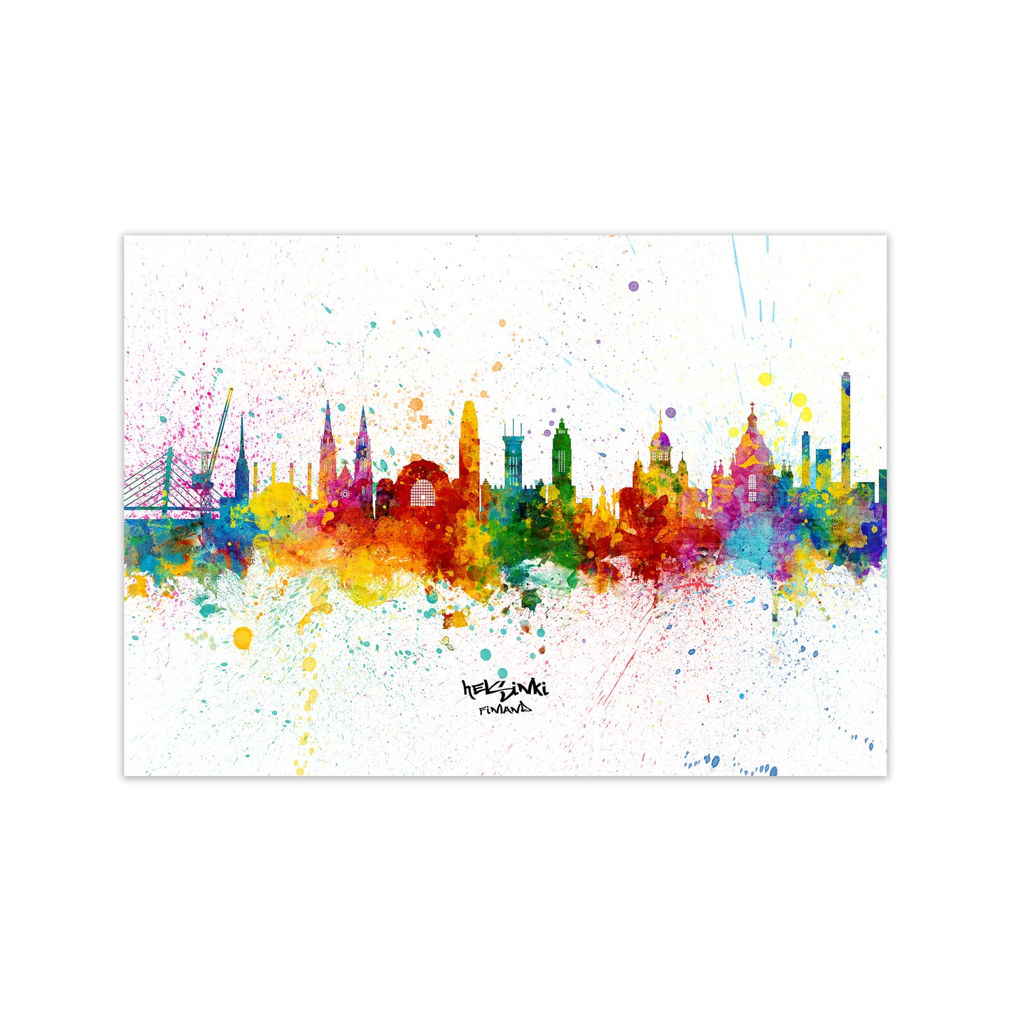 Helsinki Finland Skyline Splash Art Print by Michael Tompsett Print Only