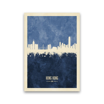 Hong Kong China Skyline Portrait Navy Art Print by Michael Tompsett Print Only