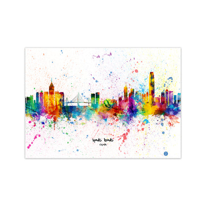 Hong Kong China Skyline Splash Art Print by Michael Tompsett Print Only