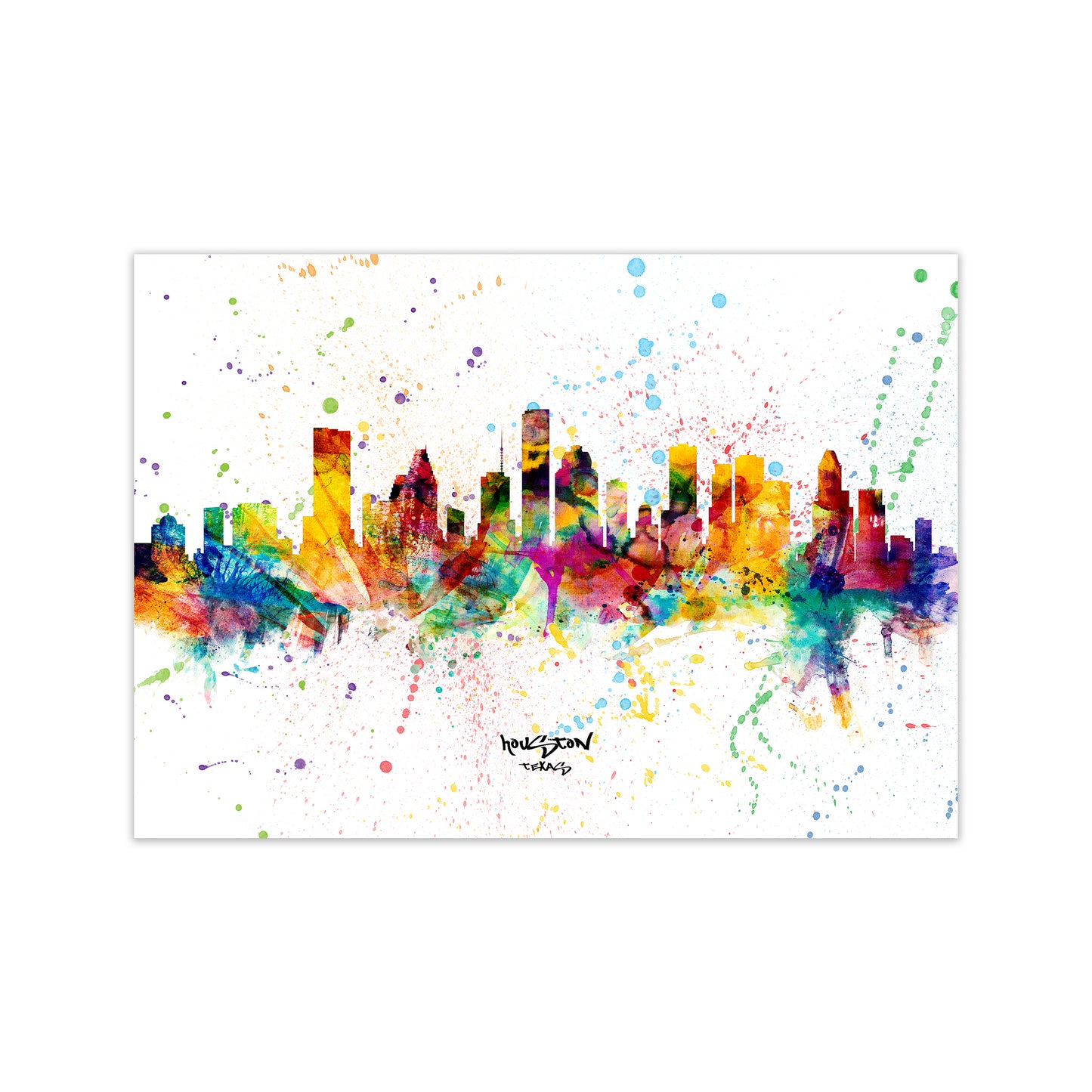 Houston Texas Skyline Splash Art Print by Michael Tompsett Print Only