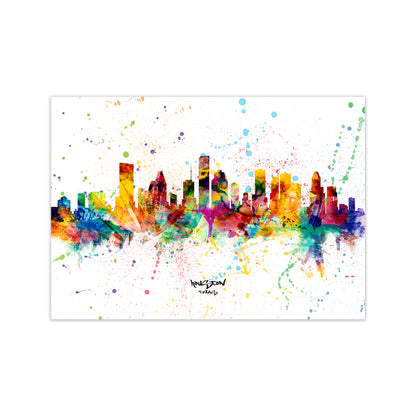Houston Texas Skyline Splash Art Print by Michael Tompsett Print Only
