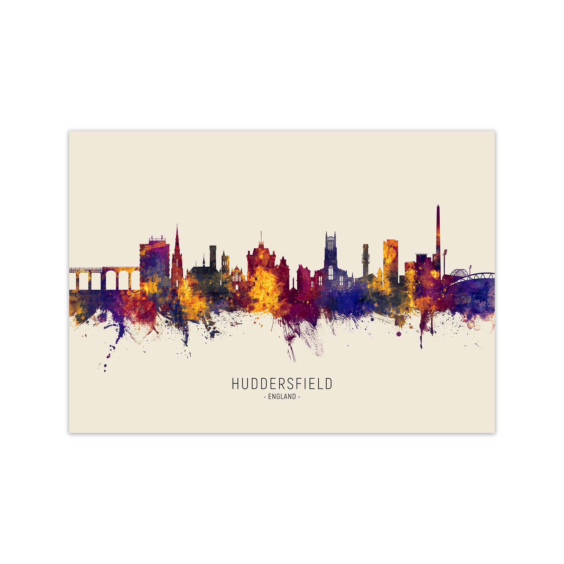 Huddersfield England Skyline Autumn City Name Art Print by Michael Tompsett Print Only