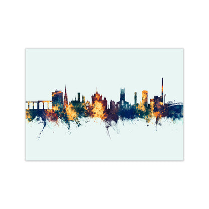 Huddersfield England Skyline Blue Orange Art Print by Michael Tompsett Print Only