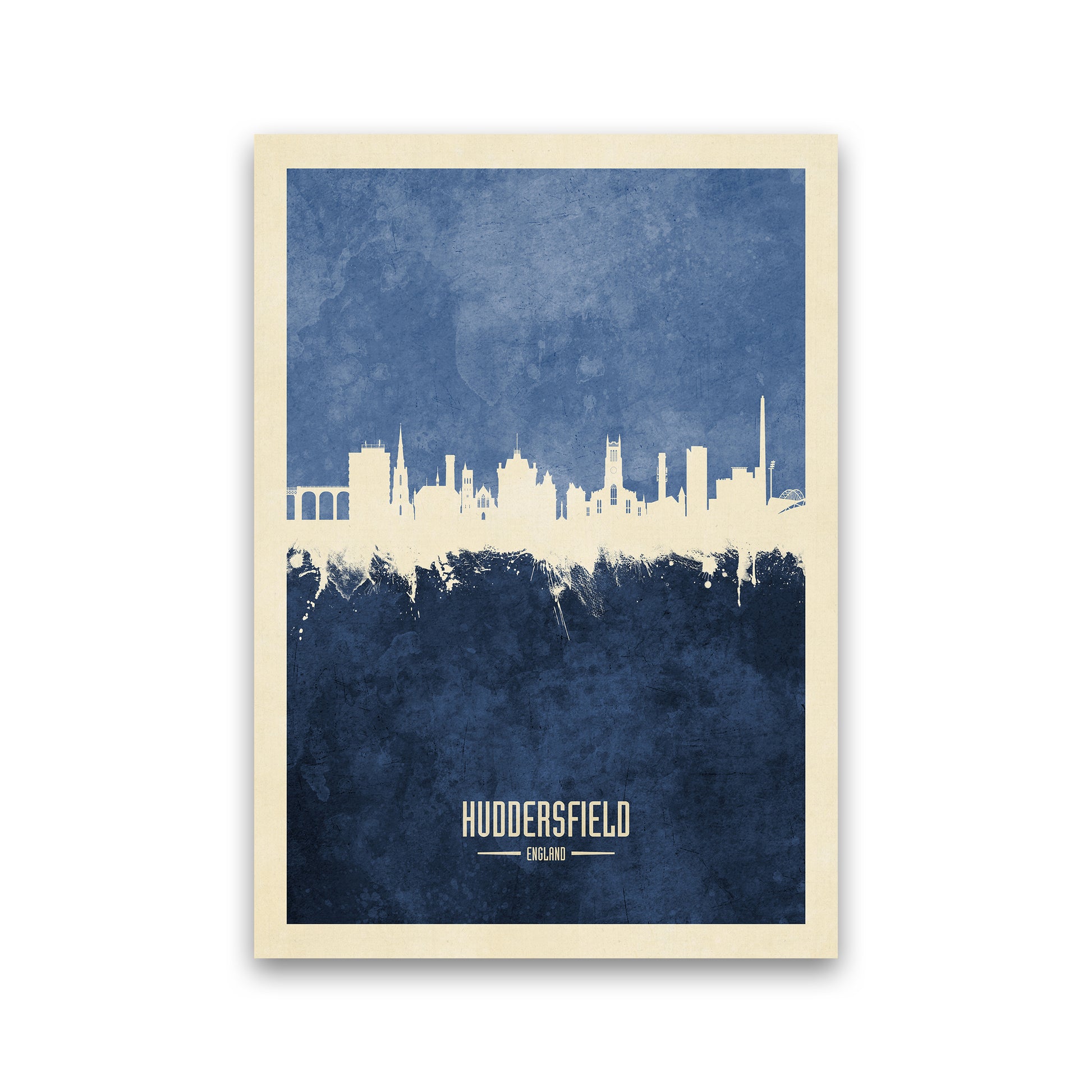 Huddersfield England Skyline Portrait Navy Art Print by Michael Tompsett Print Only