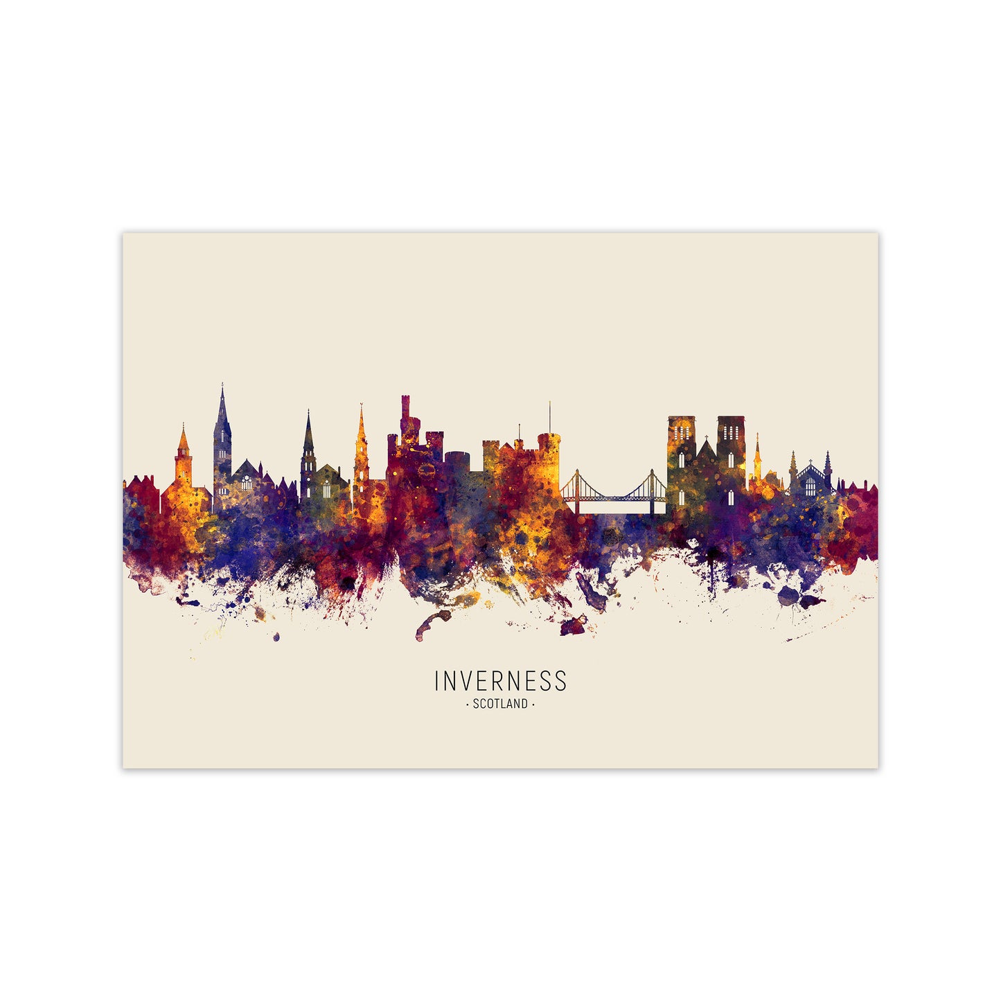 Inverness Scotland Skyline Autumn City Name Art Print by Michael Tompsett Print Only