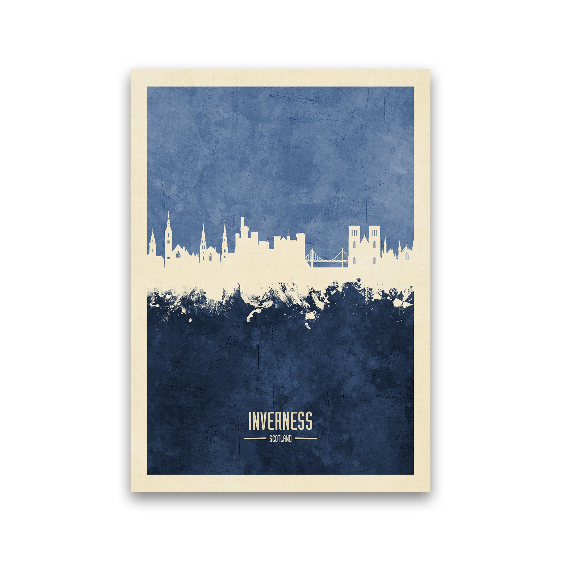 Inverness Scotland Skyline Portrait Navy Art Print by Michael Tompsett Print Only