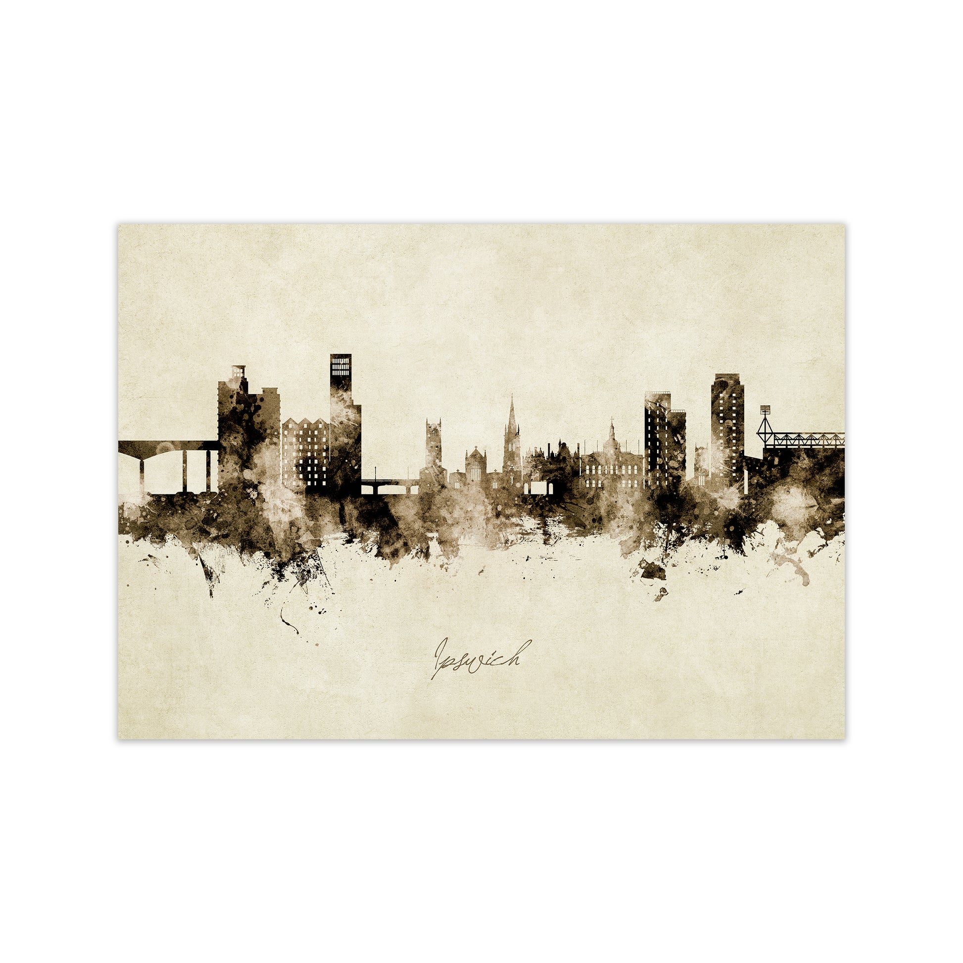 Ipswich England Skyline Vintage Art Print by Michael Tompsett Print Only
