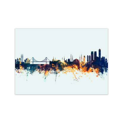 Istanbul Turkey Skyline Blue Orange Art Print by Michael Tompsett Print Only