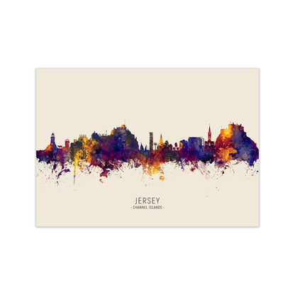 Jersey Channel Islands Skyline Autumn City Name Art Print by Michael Tompsett Print Only