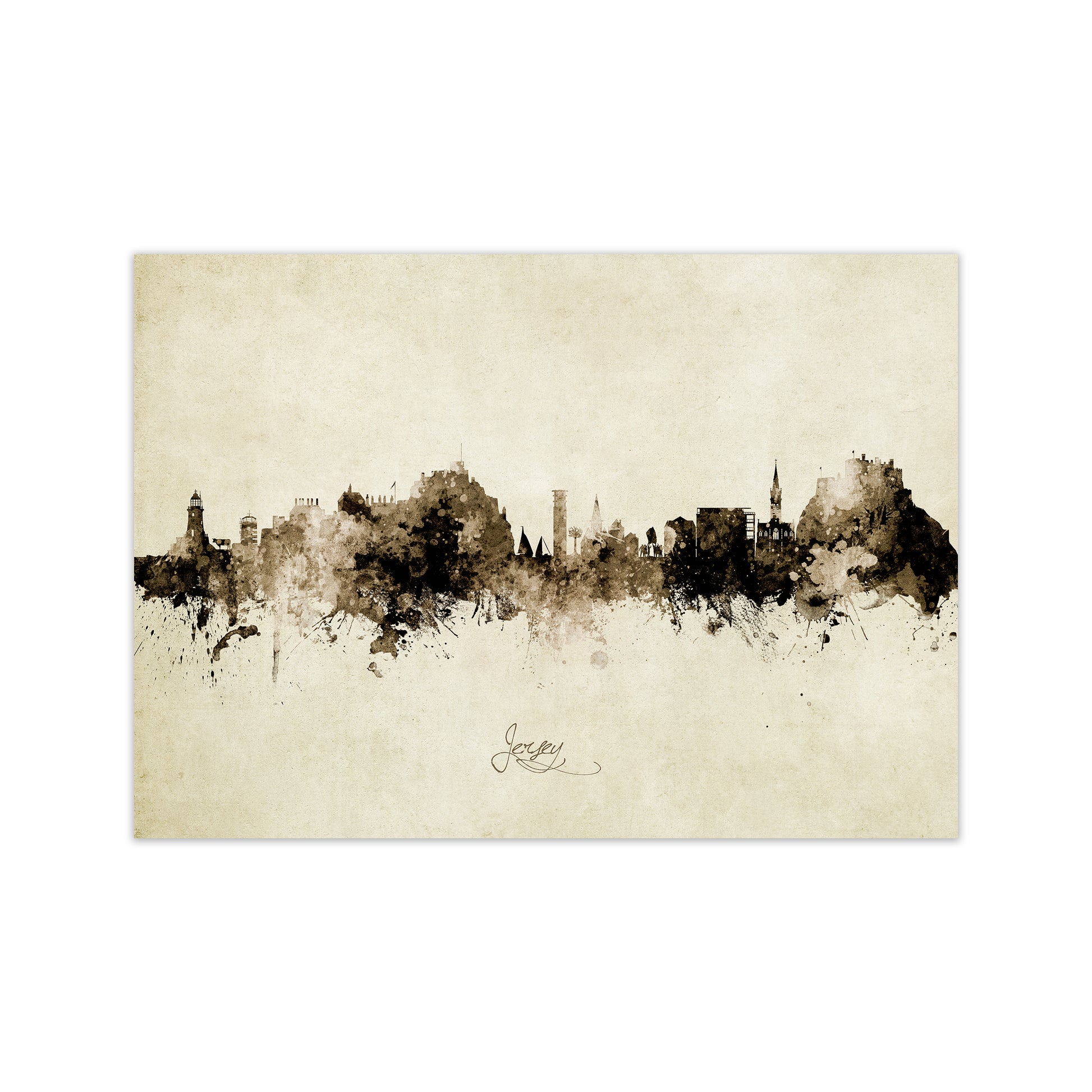Jersey Channel Islands Skyline Vintage Art Print by Michael Tompsett Print Only