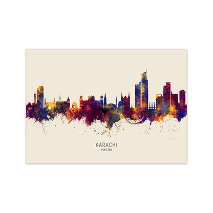 Karachi Pakistan Skyline Autumn City Name Art Print by Michael Tompsett Print Only