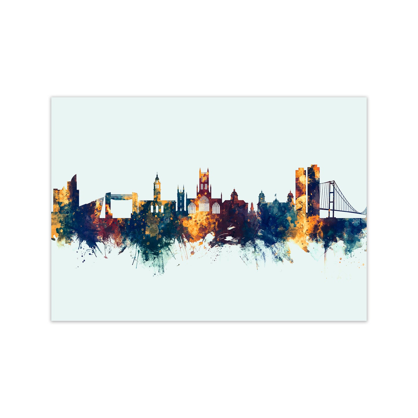 Kingston Upon Hull England Skyline Blue Orange Art Print by Michael Tompsett Print Only