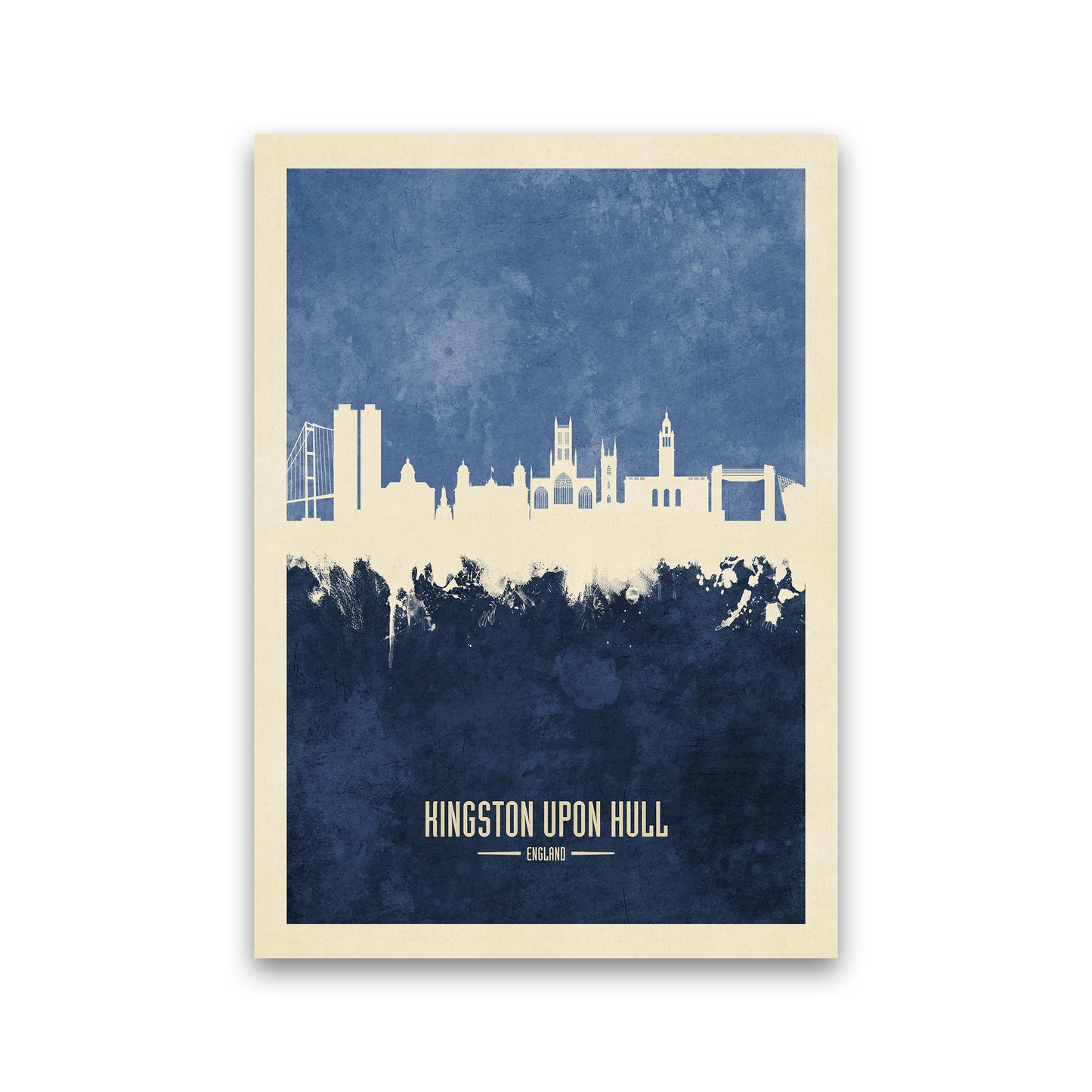 Kingston Upon Hull England Skyline Portrait Navy Art Print by Michael Tompsett Print Only