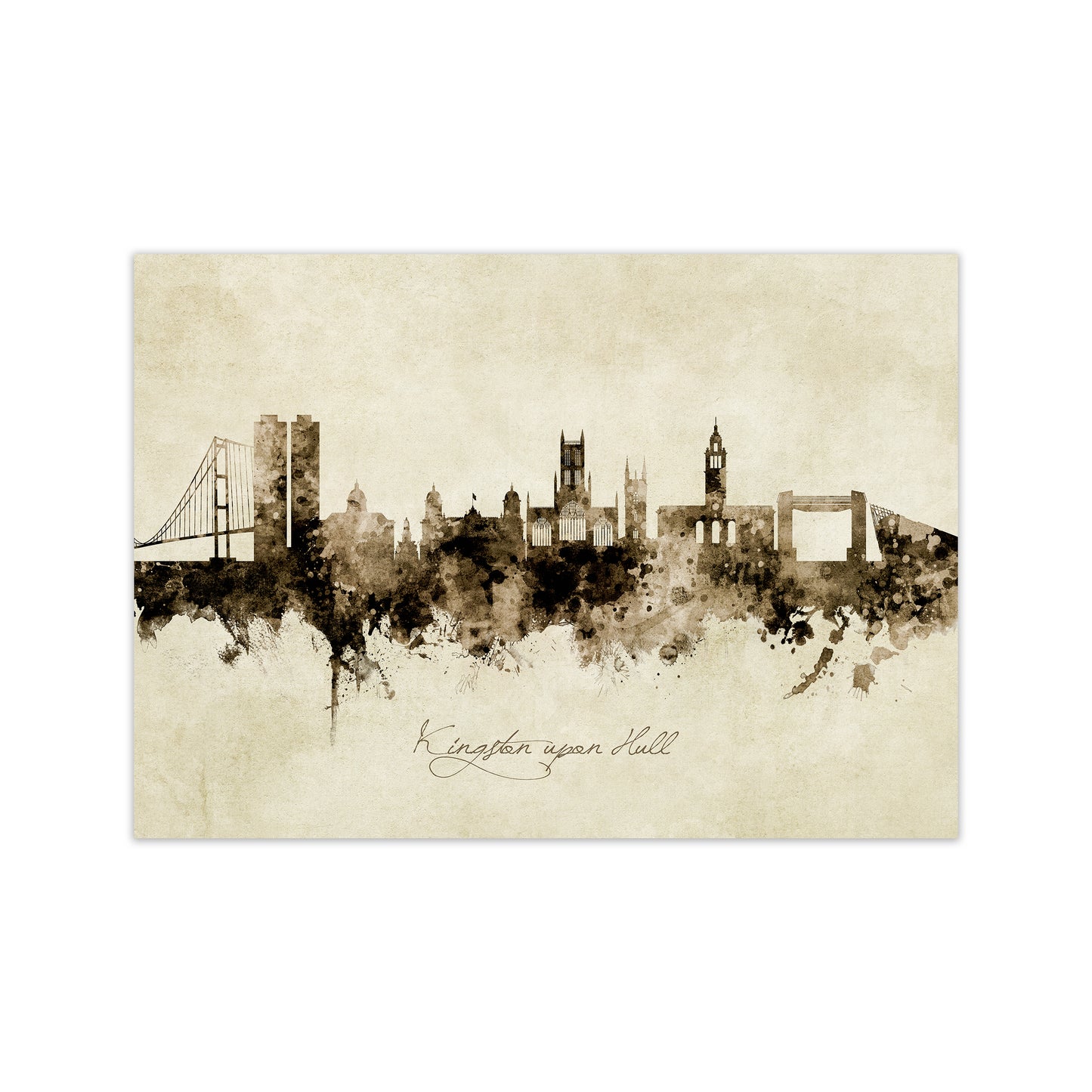 Kingston Upon Hull England Skyline Vintage Art Print by Michael Tompsett Print Only