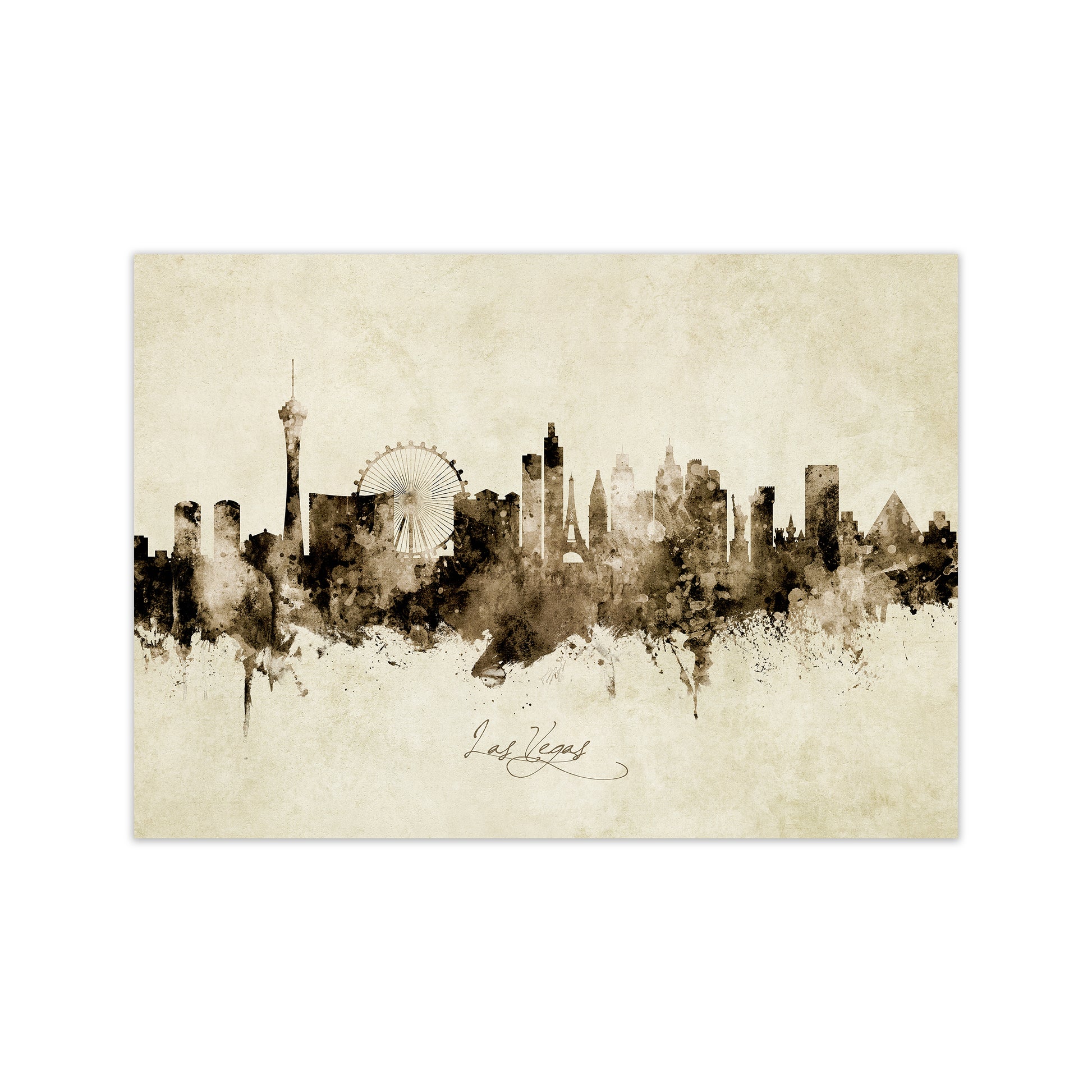 Las Vegas Nevada Skyline Vintage Art Print by Michael Tompsett Print Only