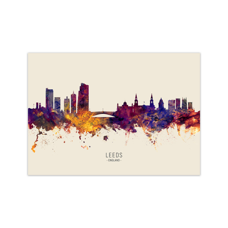 Leeds England Skyline Autumn City Name Art Print by Michael Tompsett Print Only