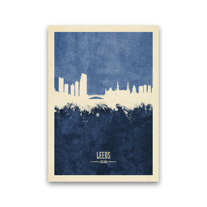 Leeds England Skyline Portrait Navy Art Print by Michael Tompsett Print Only