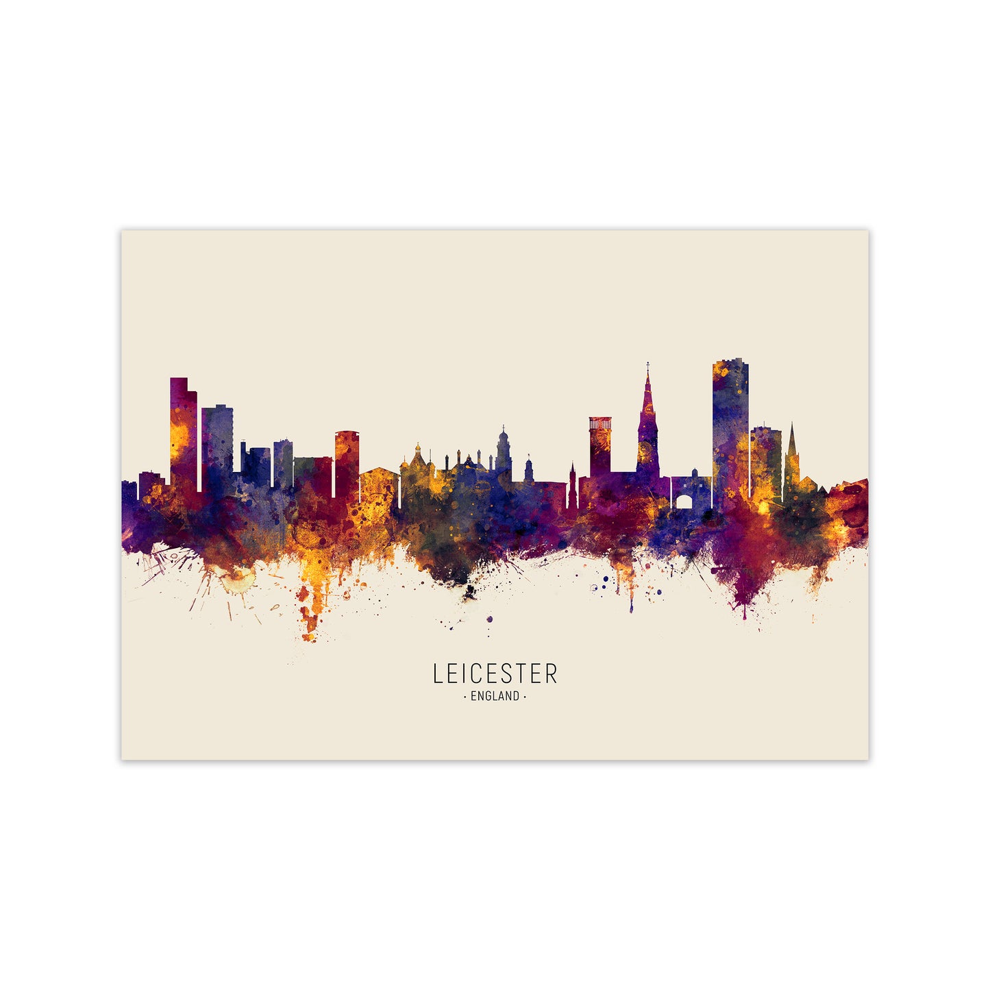 Leicester England Skyline Autumn City Name Art Print by Michael Tompsett Print Only