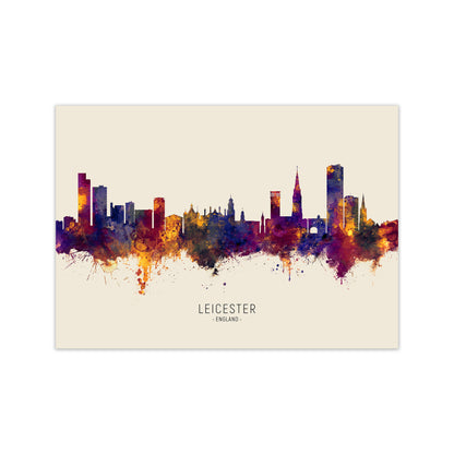 Leicester England Skyline Autumn City Name Art Print by Michael Tompsett Print Only