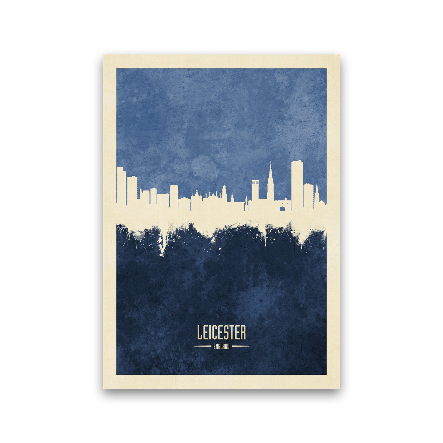 Leicester England Skyline Portrait Navy Art Print by Michael Tompsett Print Only