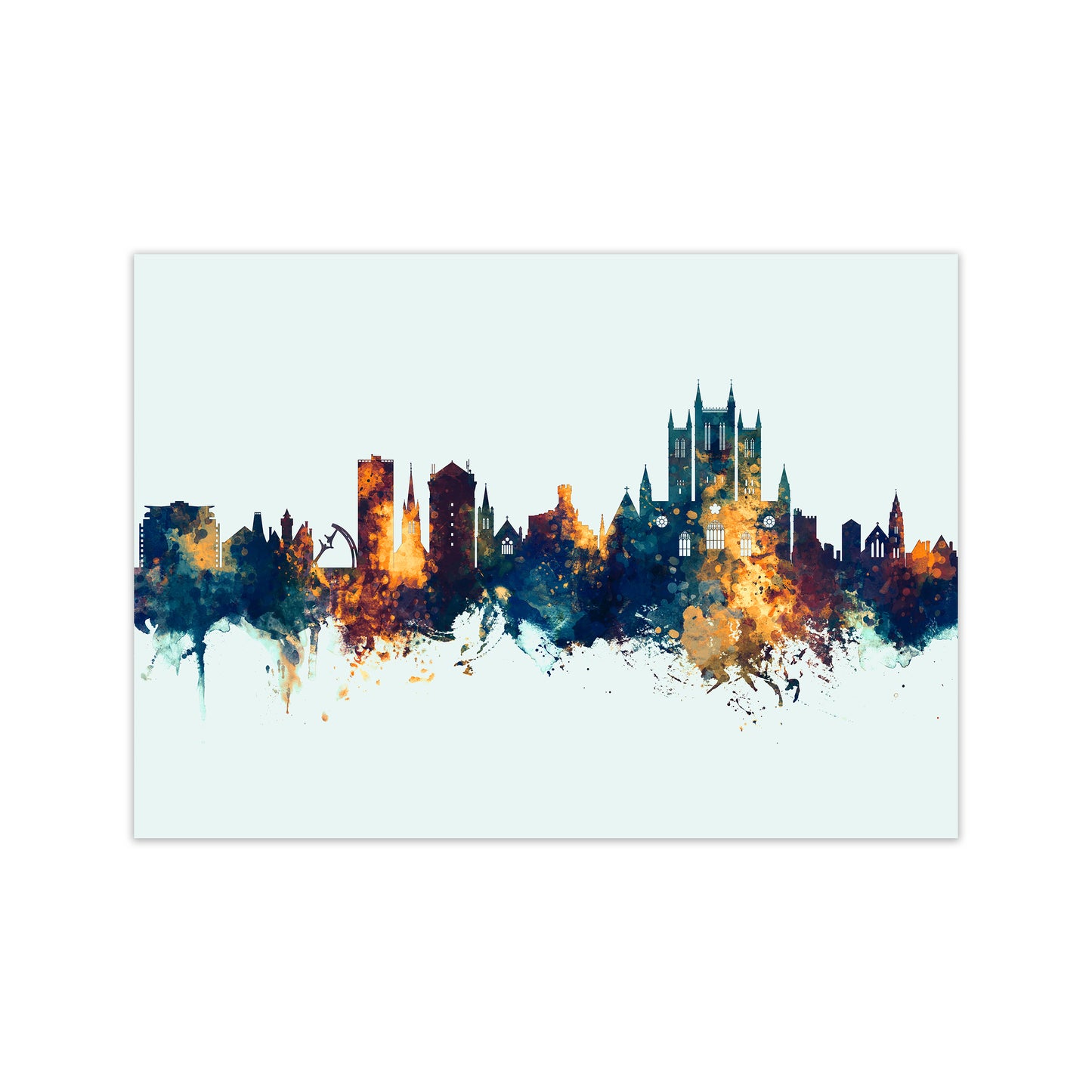 Lincoln England Skyline Blue Orange Art Print by Michael Tompsett Print Only
