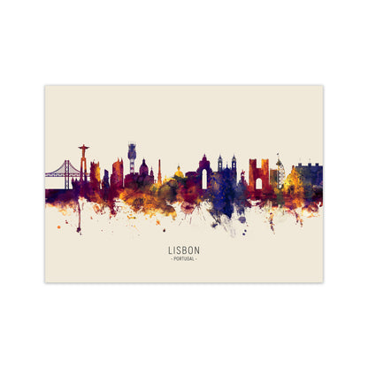 Lisbon Portugal Skyline Autumn City Name Art Print by Michael Tompsett Print Only
