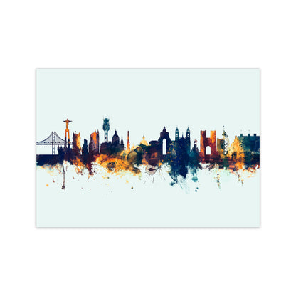 Lisbon Portugal Skyline Blue Orange Art Print by Michael Tompsett Print Only