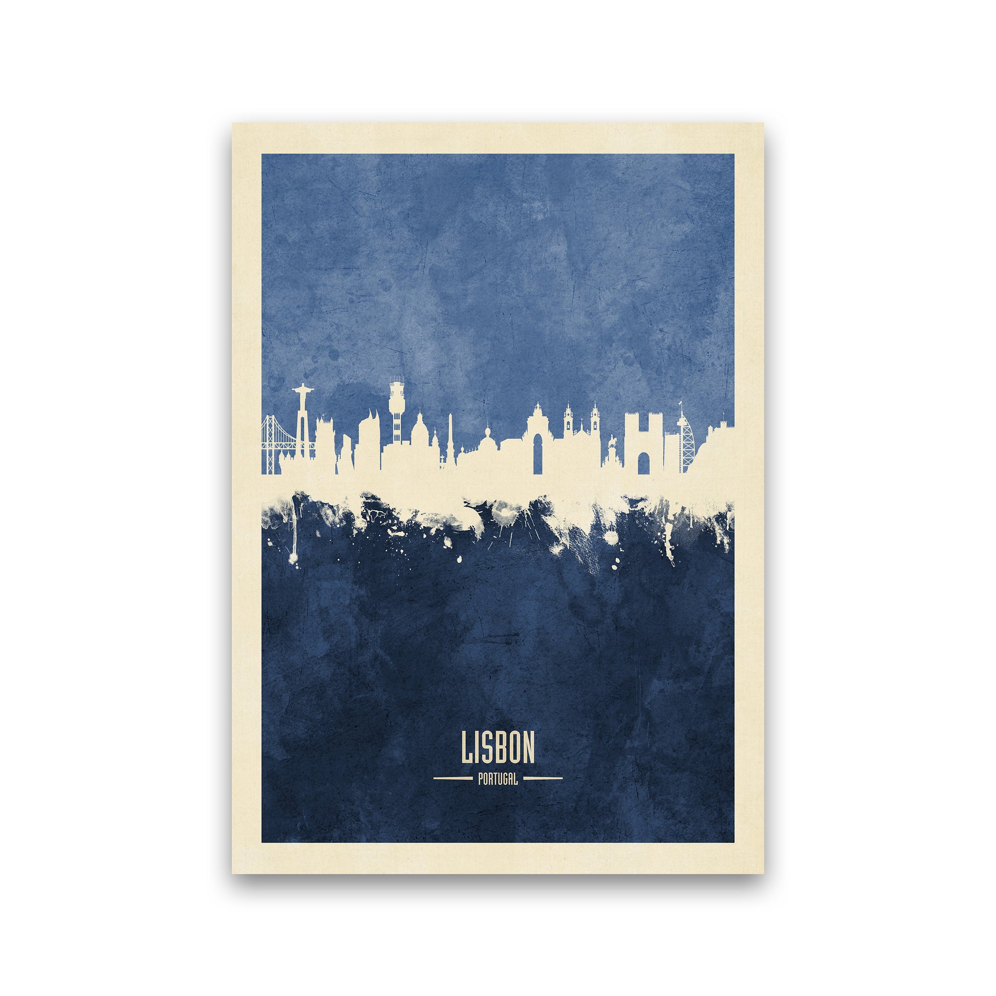 Lisbon Portugal Skyline Portrait Navy Art Print by Michael Tompsett Print Only