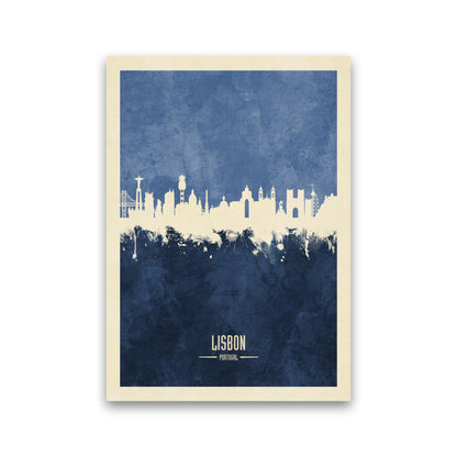 Lisbon Portugal Skyline Portrait Navy Art Print by Michael Tompsett Print Only