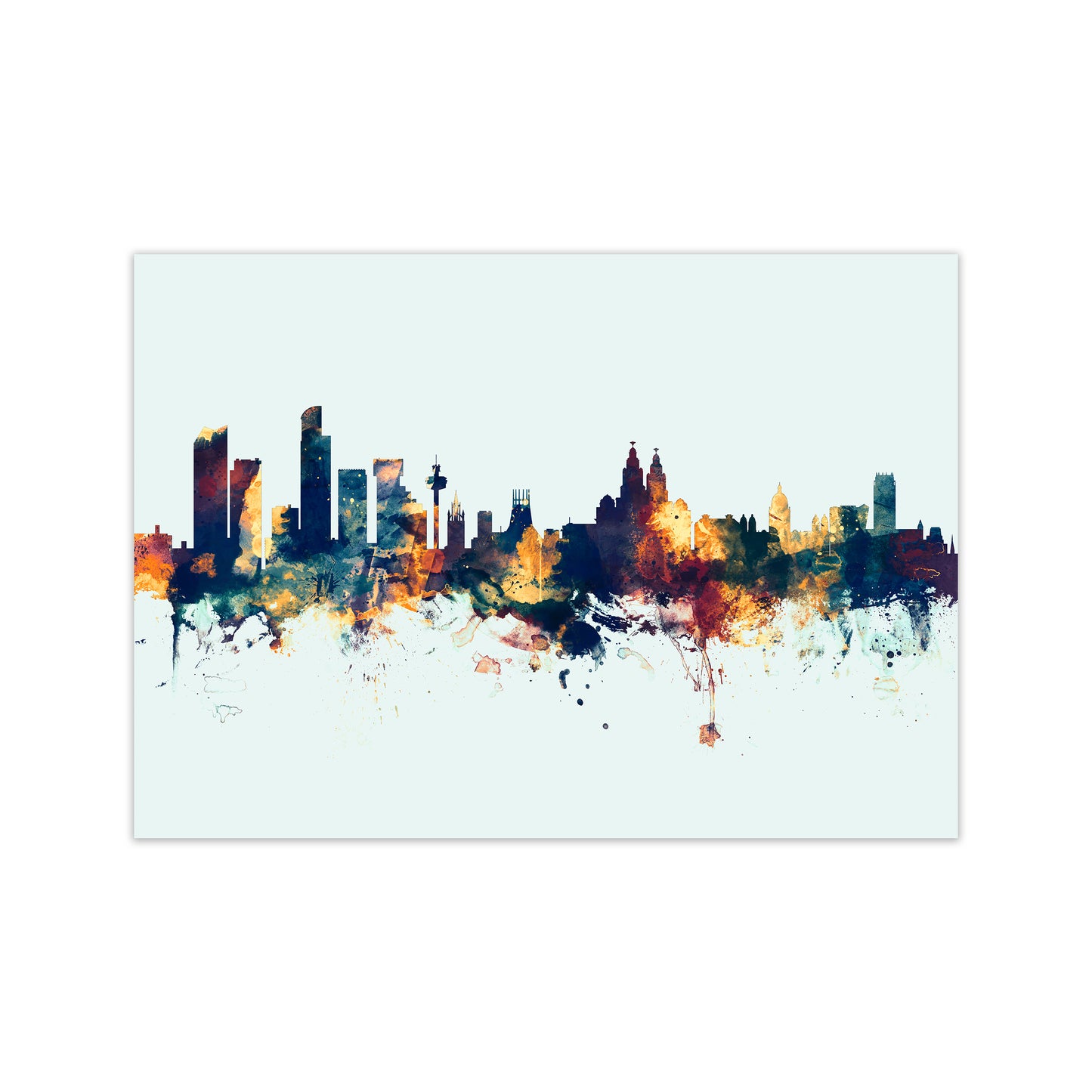 Liverpool England Skyline Blue Orange Art Print by Michael Tompsett Print Only