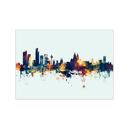 Liverpool England Skyline Blue Orange Art Print by Michael Tompsett Print Only