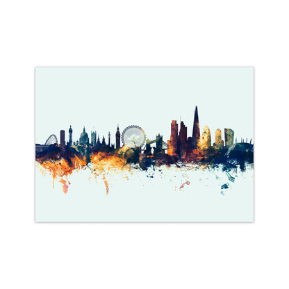 London England Skyline Blue Orange Art Print by Michael Tompsett Print Only