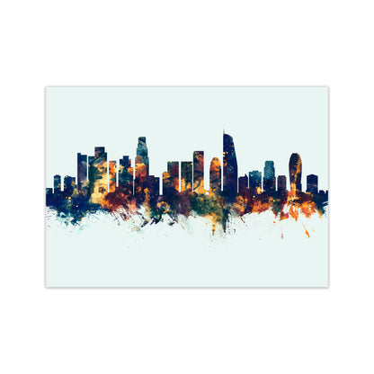 Los Angeles California Skyline Blue Orange Art Print by Michael Tompsett Print Only
