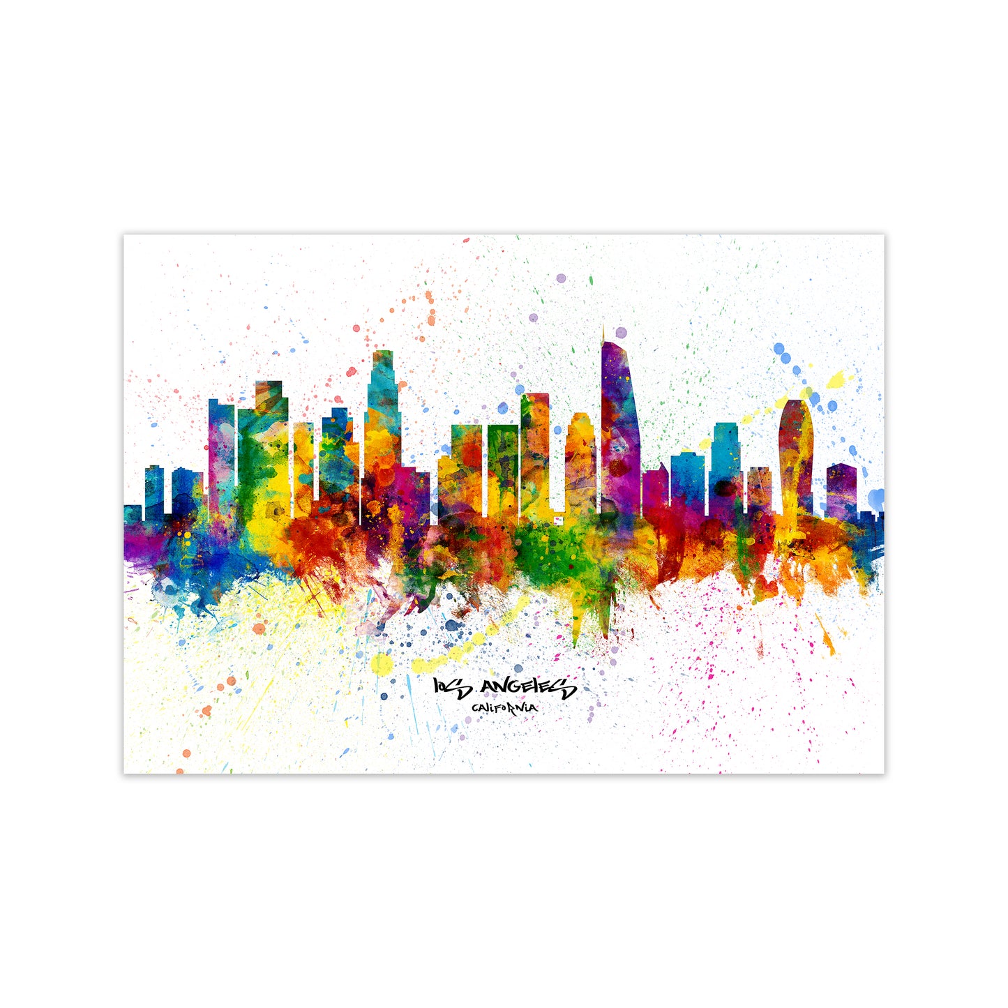 Los Angeles California Skyline Splash Art Print by Michael Tompsett Print Only