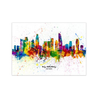Los Angeles California Skyline Splash Art Print by Michael Tompsett Print Only