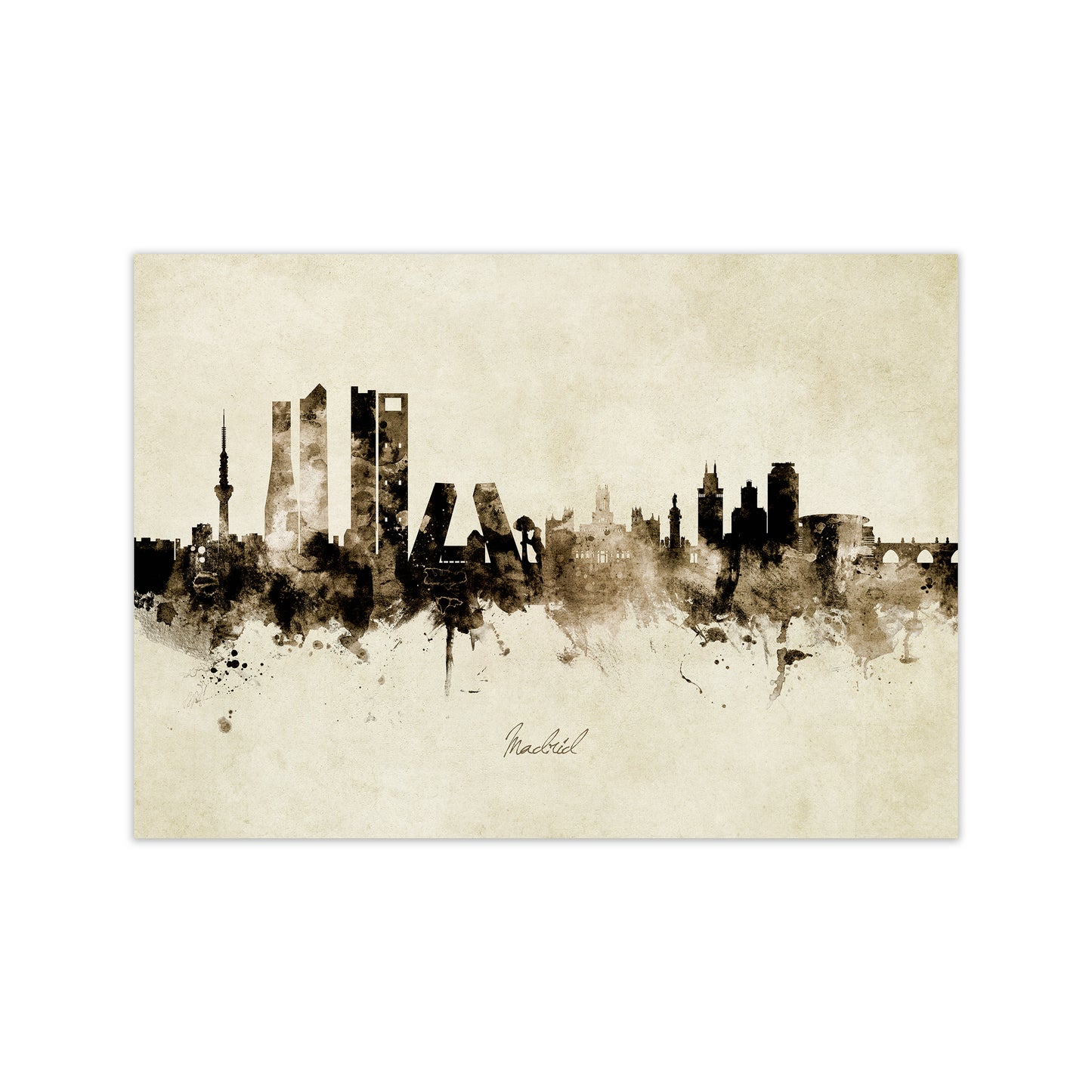 Madrid Spain Skyline Vintage Art Print by Michael Tompsett Print Only