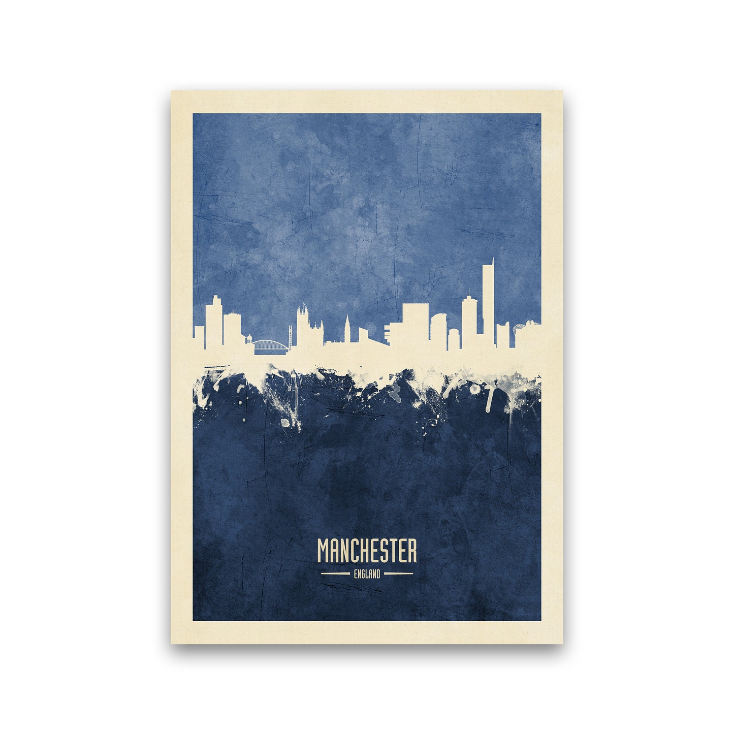 Manchester England Skyline Portrait Navy Art Print by Michael Tompsett Print Only