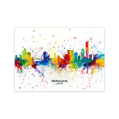 Manchester England Skyline Splash Art Print by Michael Tompsett Print Only