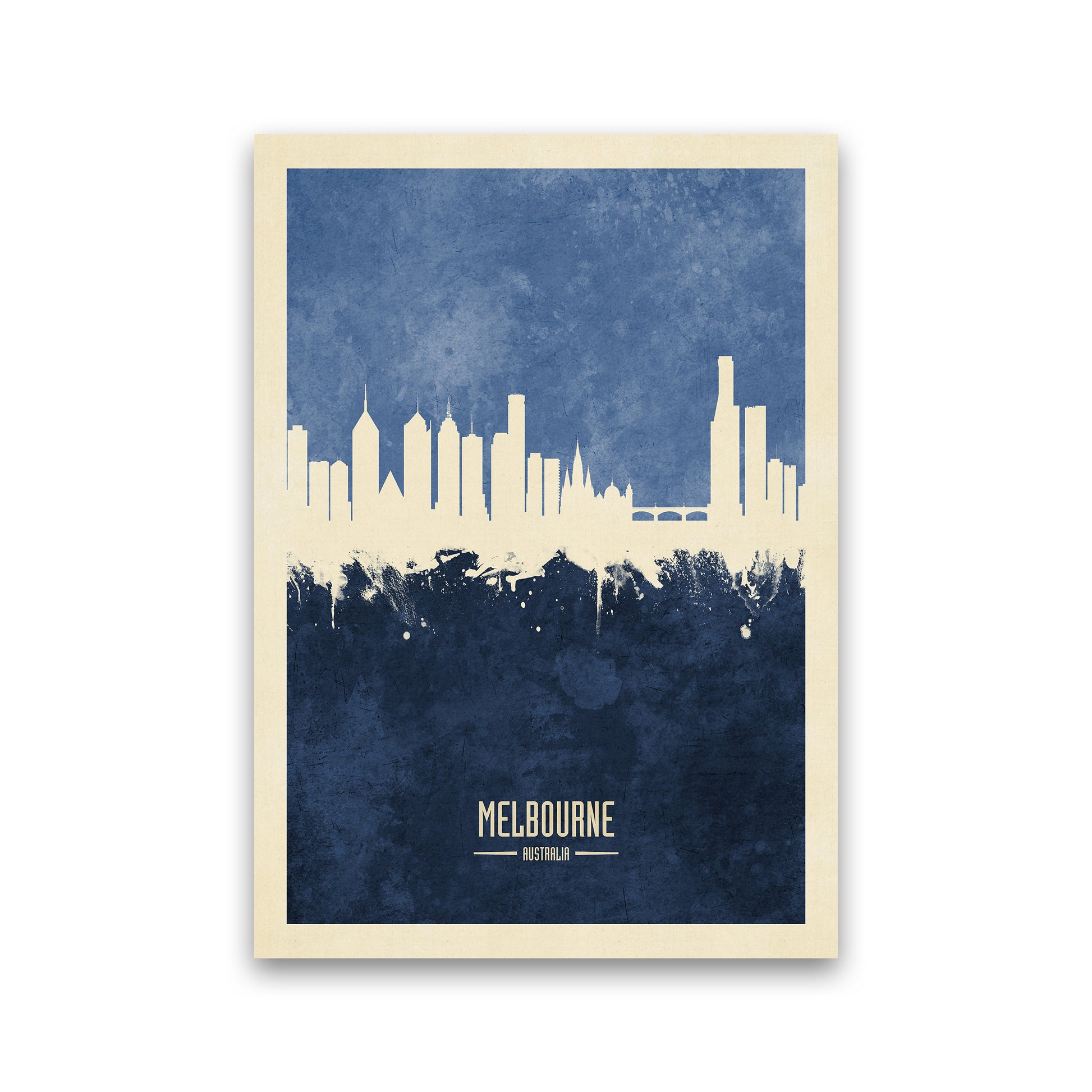 Melbourne Australia Skyline Portrait Navy Art Print by Michael Tompsett Print Only
