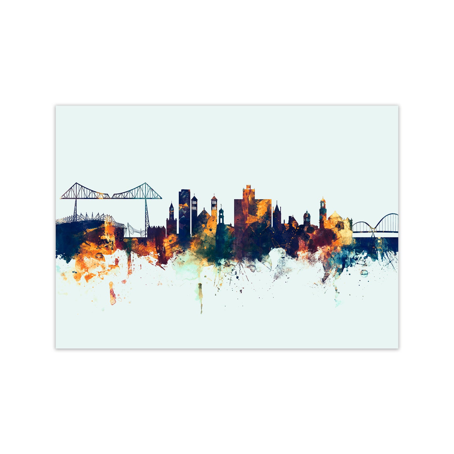 Middlesbrough England Skyline Blue Orange Art Print by Michael Tompsett Print Only