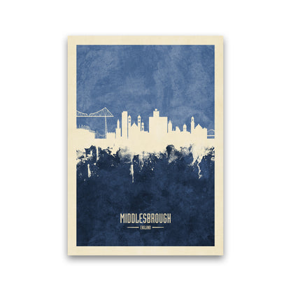 Middlesbrough England Skyline Portrait Navy Art Print by Michael Tompsett Print Only