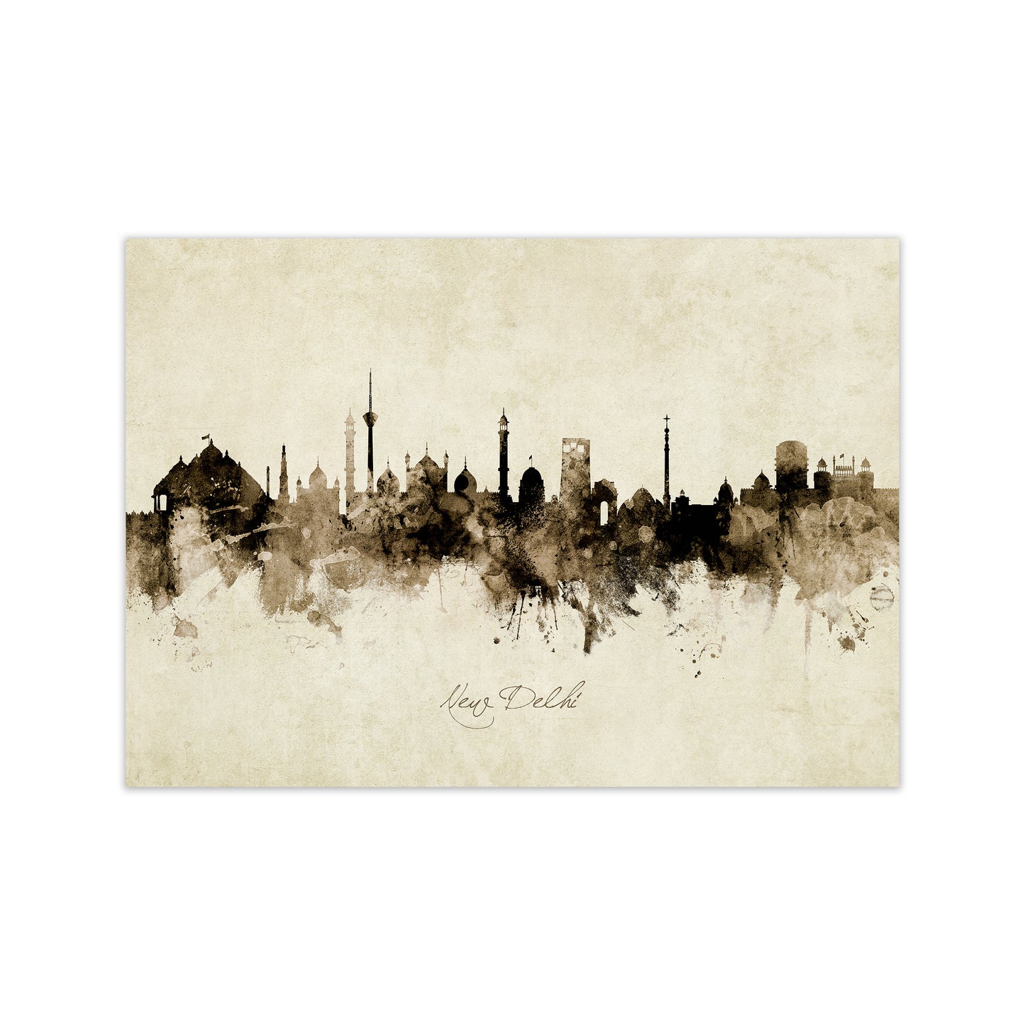 New Delhi India Skyline Vintage Art Print by Michael Tompsett Print Only