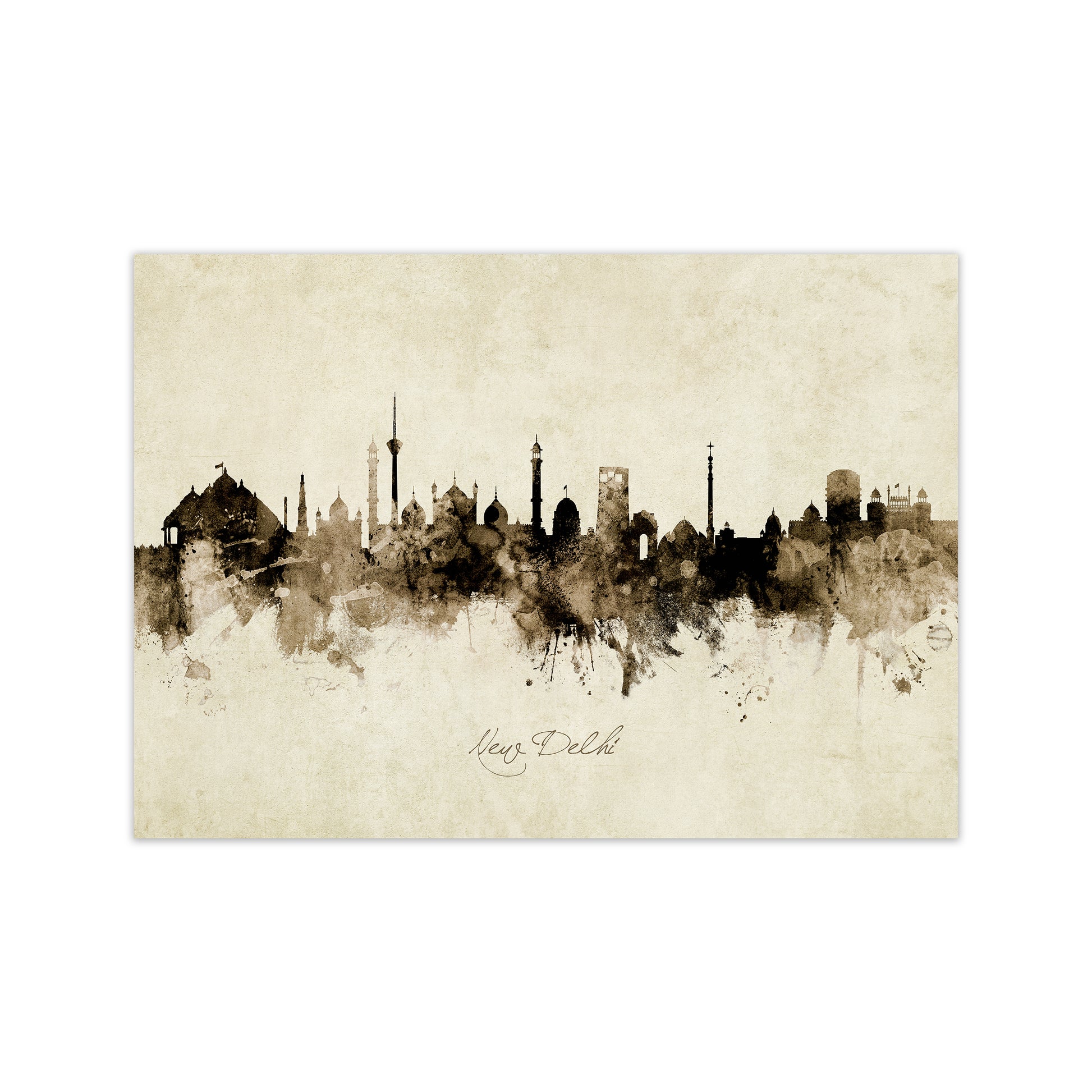 New Delhi India Skyline Vintage Art Print by Michael Tompsett Print Only