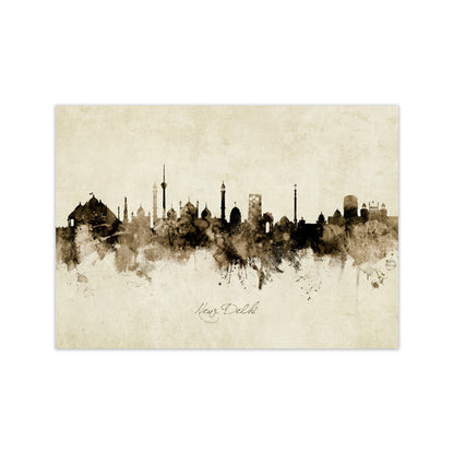New Delhi India Skyline Vintage Art Print by Michael Tompsett Print Only