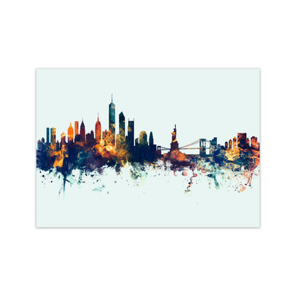 New York New York Skyline Blue Orange Art Print by Michael Tompsett Print Only