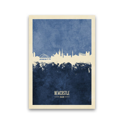 Newcastle England Skyline Portrait Navy Art Print by Michael Tompsett Print Only